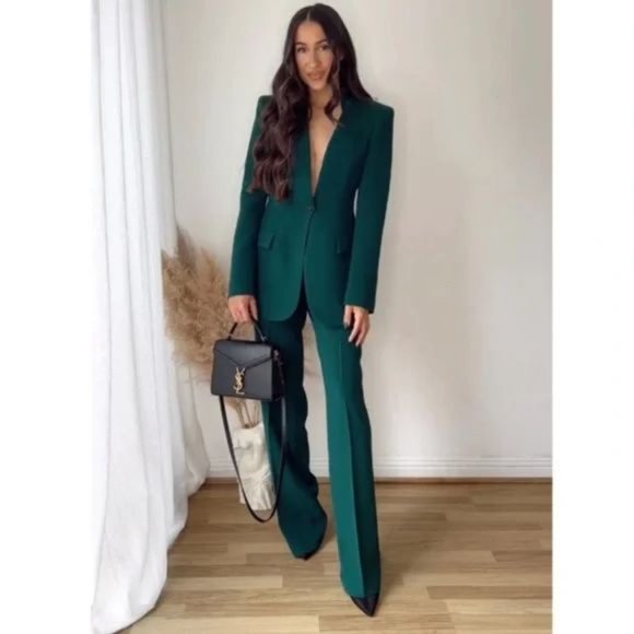 ZARA DARK GREEN TUXEDO COLLAR BLAZER - Picture 1 of 5